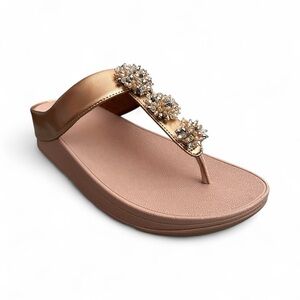 FitFlop Galaxy Toe-Thong Slip On Embellished Comfort Sandals Rose Gold Fairy 9